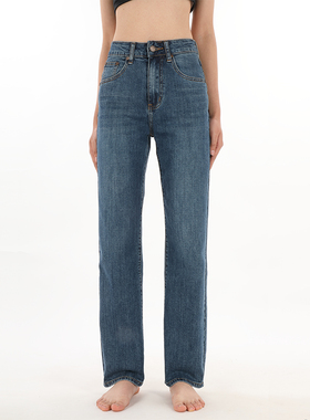 GPOD IUPL窄版欧式拖地裤阔腿宽松水洗深蓝高腰直筒牛仔裤女新款4