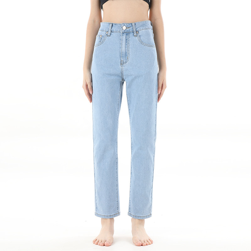 冰氧吧浅蓝薄款牛仔裤高腰小直筒