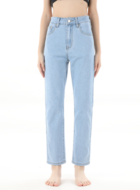 gpod BEFR显瘦薄款浅蓝色阔腿裤宽松高腰小直筒牛仔裤女2025新款2