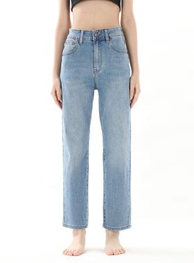 gpod IUPL薄款阔腿裤复古浅蓝宽松高腰小直筒牛仔裤女2025冬新款3