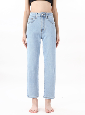 gpod BEFR欧美浅蓝宽松bf风阔腿法式高腰小直筒牛仔裤女2025新款2