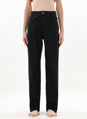 gpod IUPL拖地宽松黑色阔腿坠感bf风高腰直筒牛仔裤女2025冬新款4