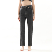 新款 gpod 女2025冬季 宽松烟灰黑色阔腿高腰小直筒牛仔裤 BEFR薄款