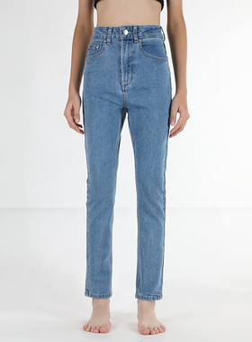 GPOD高个子显瘦修身水洗蓝烟管裤高腰小直筒牛仔裤女冬季WALN弹力