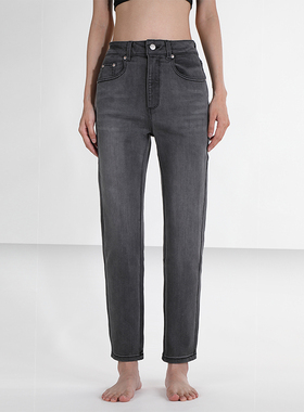 gpod水洗烟灰黑色美式烟管裤高街宽松小直筒高腰牛仔裤女WALN弹力