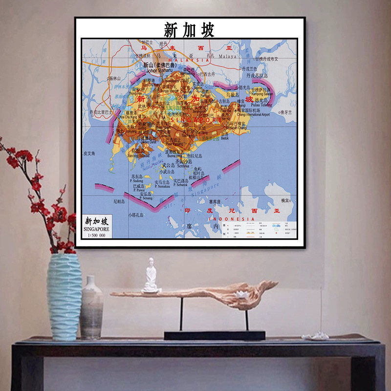 新款新加坡地图挂画带外框定制