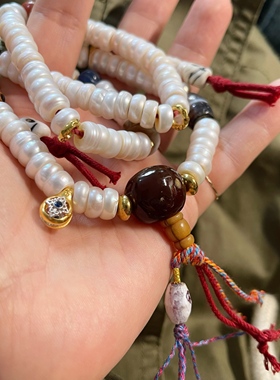 原创设计孤品天然藏传老珍珠108念珠