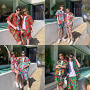 高级感痞帅中国风演出服男女套装 男女同款 衬衫 东北大花布衣服短袖