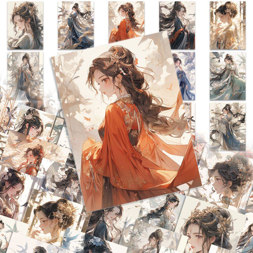 100张古风霓裳系列贴纸中国风服饰美人创意手账手机壳可粘贴纸