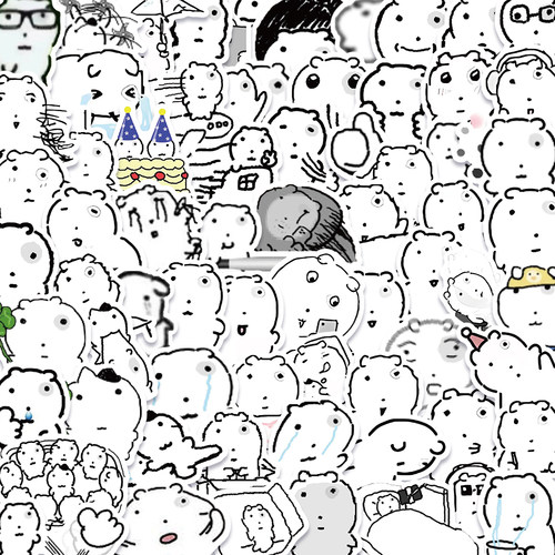 72张肿眼小猫贴纸简卡通抽象可爱趣味表情创意装饰diy手机贴画