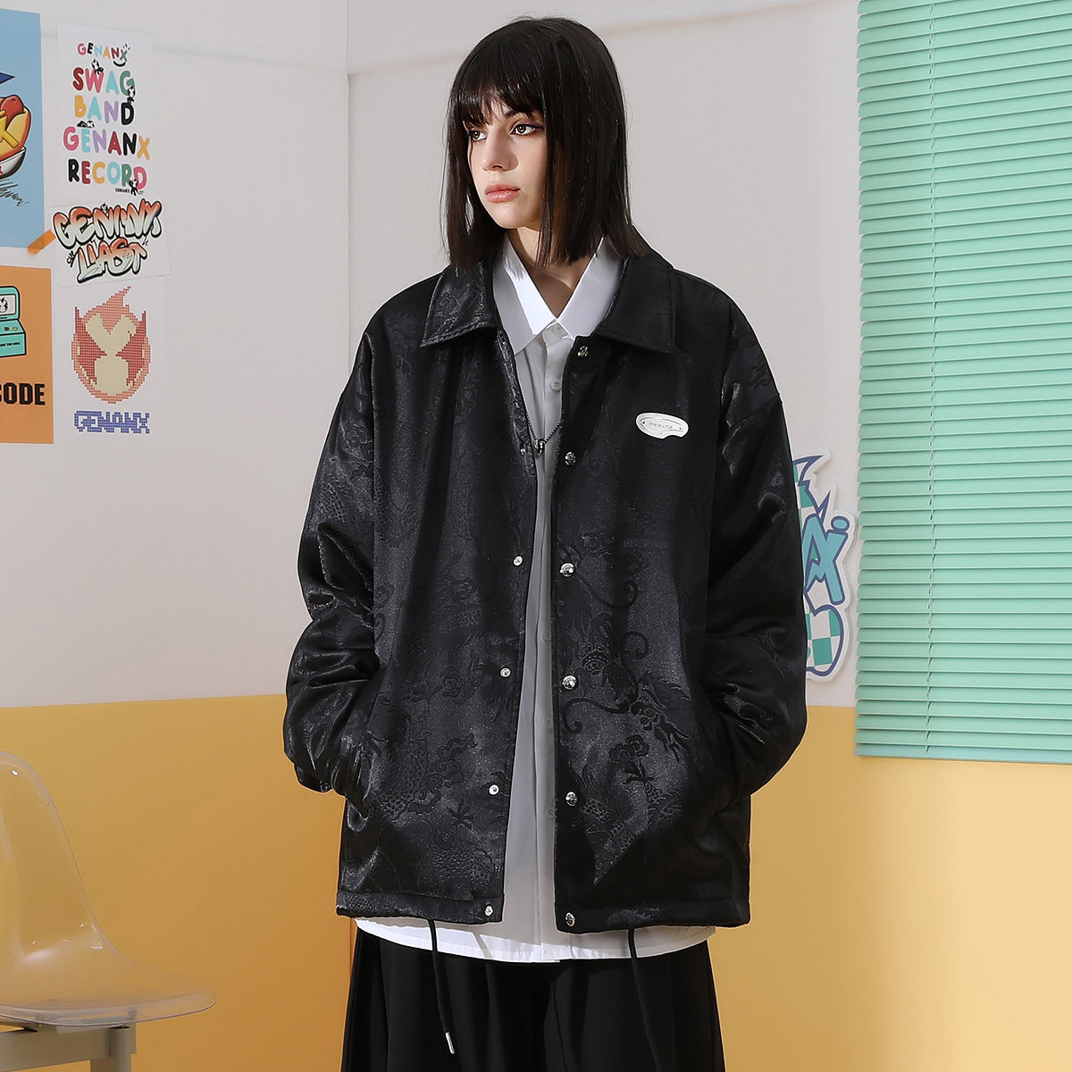 【龙年限定】GENANX闪电潮牌2023新款冬季保暖棉衣飞龙印花外套男