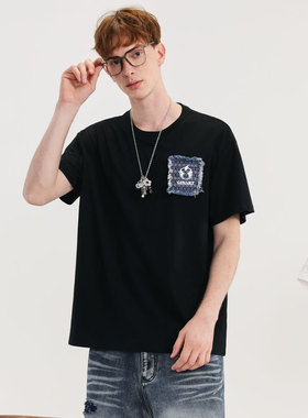 GENANX闪电潮牌2025夏季新款黑色T恤流行简约正肩袖合身男女短袖