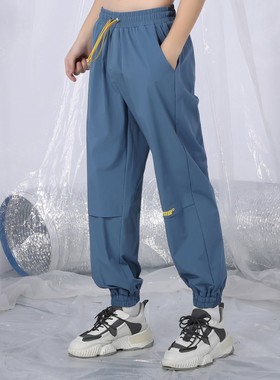 bt潮牌春秋季工装风蓝色宽松休闲束脚裤薄款运动裤 男女同款蓝色