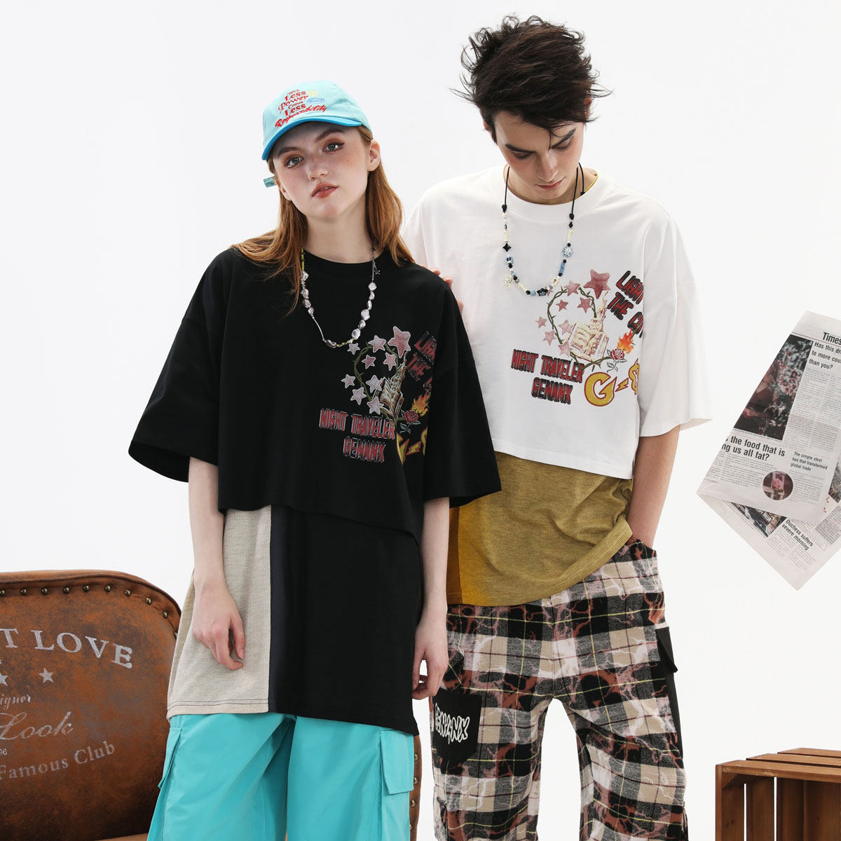 GENANX闪电潮牌2025夏季新款短款T恤宽松大码蝙蝠袖特宽松男短袖