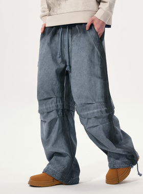 GENANX闪电潮牌2025冬季新款蓝色休闲裤高级感漂亮穿搭加绒长裤男