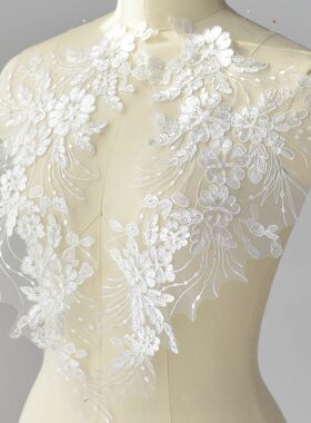 刺绣车骨蕾丝亮片花朵本白黑红色新娘饰品手工diy材料成品花辅料