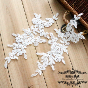 蕾丝花边辅料 白色车骨对花 头纱婚纱手工DIY花朵 服装头饰品材料
