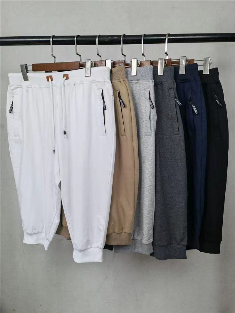 外贸男士夏季薄款户外运动毛圈七分裤宽松大码弹力马裤小脚裤卫裤
