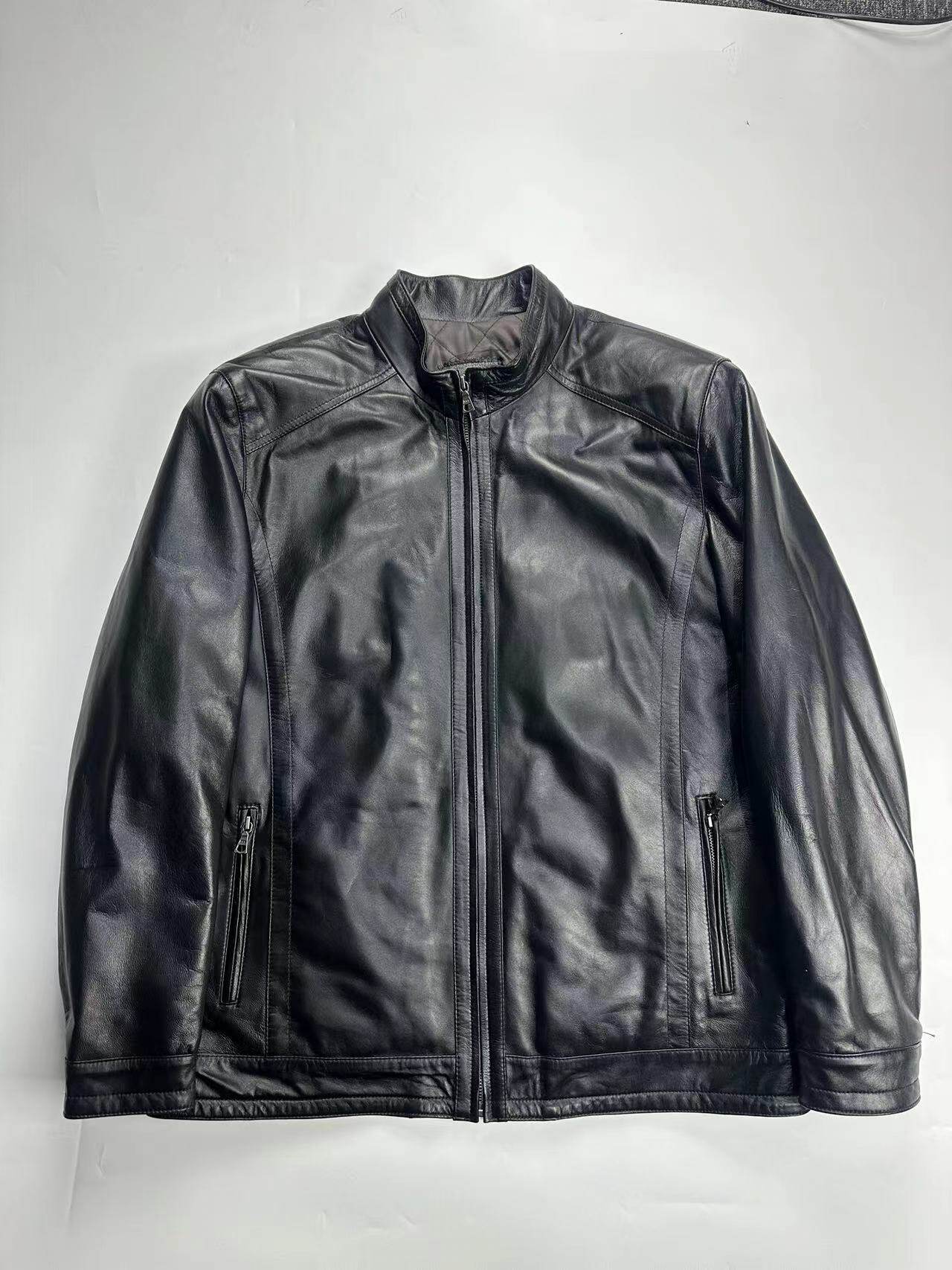 捡漏福利外贸男士春秋款立领休闲复古羊皮皮衣机车服真皮夹克外套