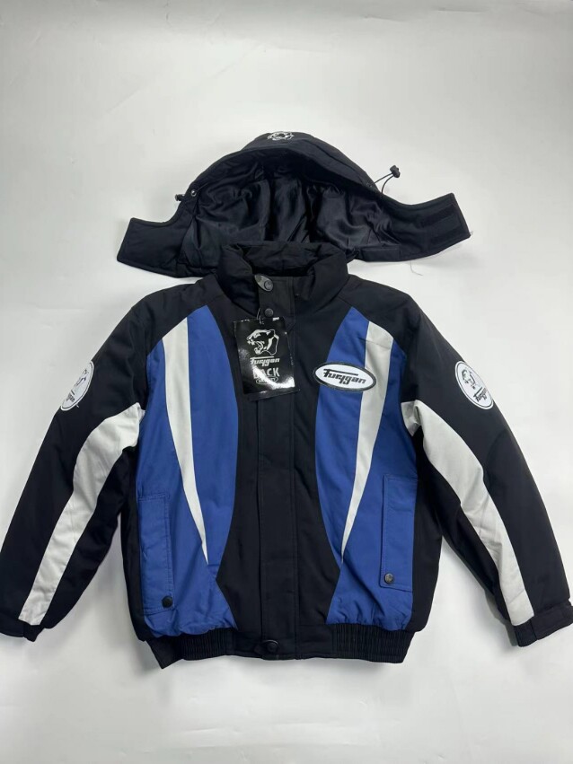 外贸男女士冬季加厚保暖连帽拼色棉衣外套骑行服机车服撞色夹克