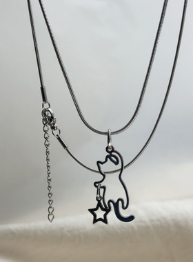 小猫摘星星不锈钢蛇骨链项链女