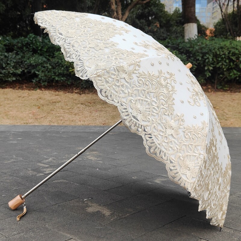 高档蕾丝刺绣花太阳伞金色富贵黑胶双层防晒晴雨两用洋伞晴雨伞