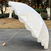 高档米白色蕾丝边刺绣太阳伞黑胶防紫外线晴雨两用公主晴雨伞阳伞