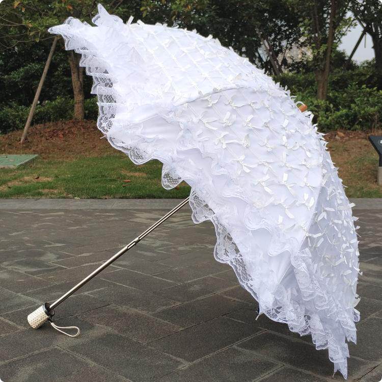 韩版黑胶二折蕾丝蝴蝶结白色防紫外线防晒遮阳太阳伞晴雨伞公主伞