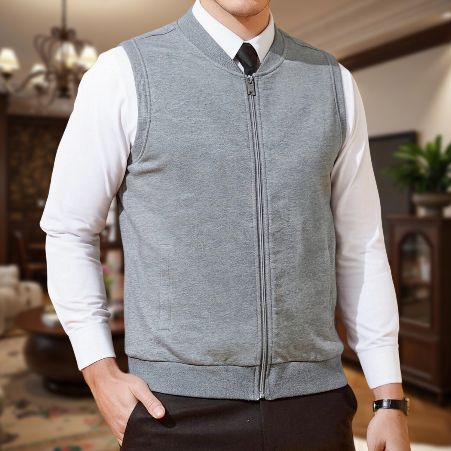 送父亲爸爸礼物男士薄款坎肩无袖100%纯棉拉链透气马甲宽松马夹,男装,常规马甲,淘宝优惠券,粉丝福利购,淘宝优惠卷