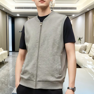 男士春秋薄款纯棉透气外穿马甲大码加肥加大坎肩无袖背心宽松外套