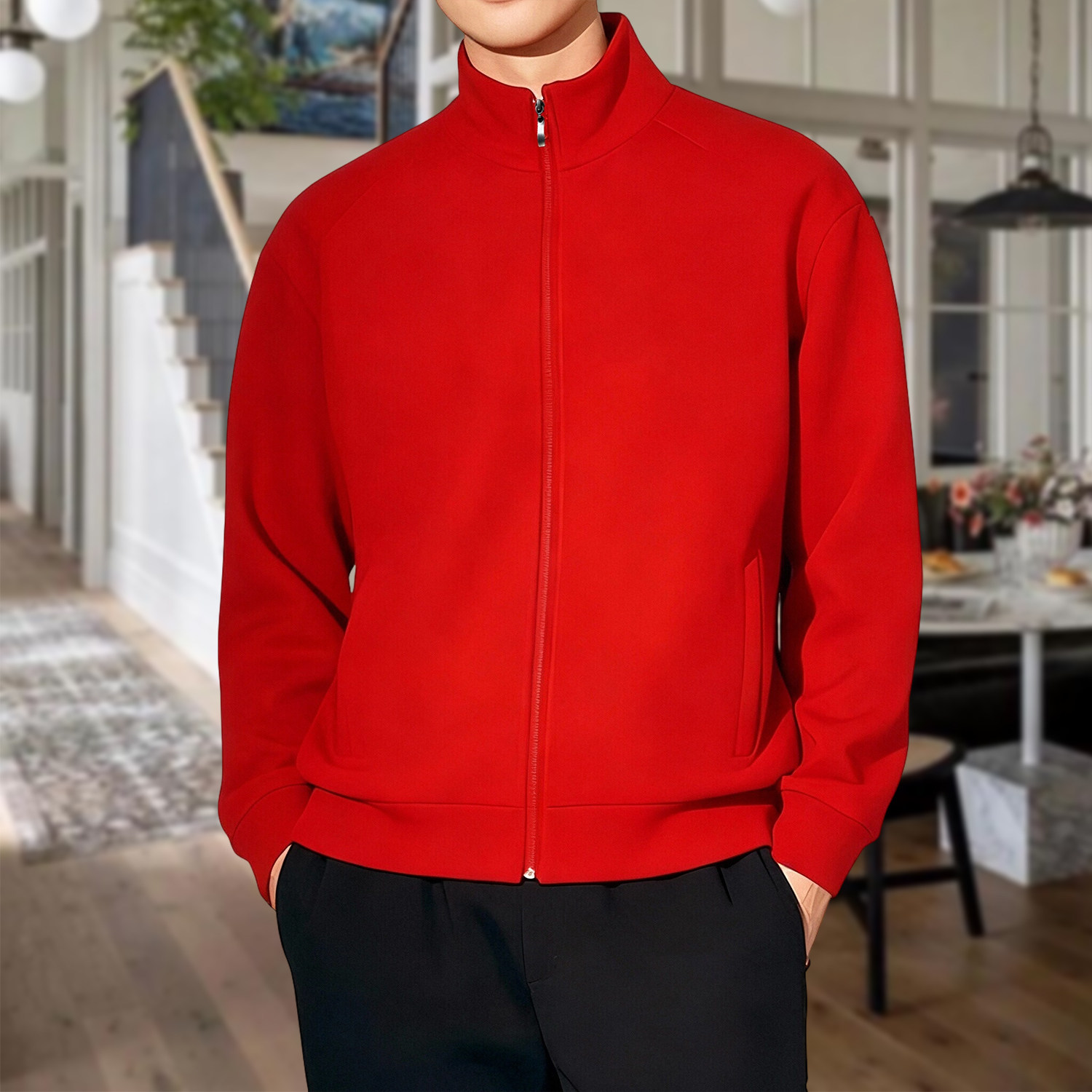 男士立领外套青少年青年学生卫衣精棉简约款港式宽松有口袋加大码