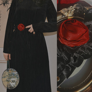 金丝绒红玫瑰花朵手工奢华复古时尚 饰 优雅松紧腰封连衣裙腰带女装