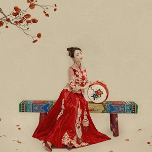 中式古装全家福婚纱照摄影道具鼓影楼国潮拍照主题摆件长条宫廷椅