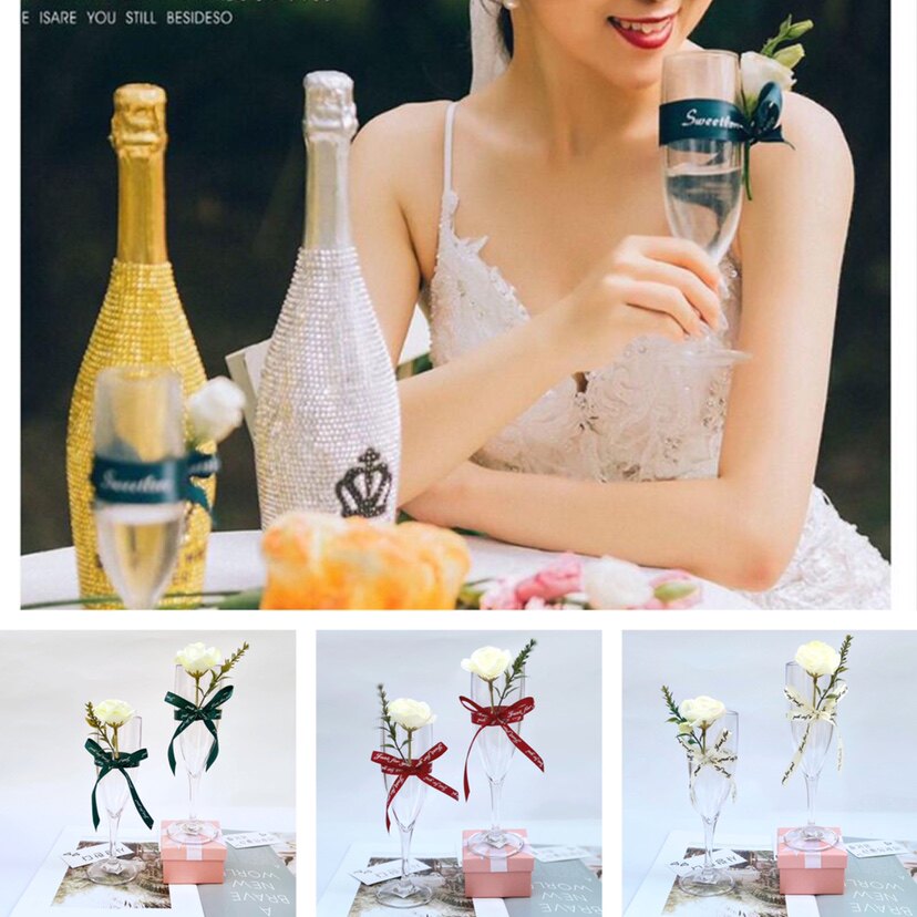 新款婚纱摄影道具 街拍旅拍外景拍照镶钻酒瓶香槟酒杯 塑料高脚杯