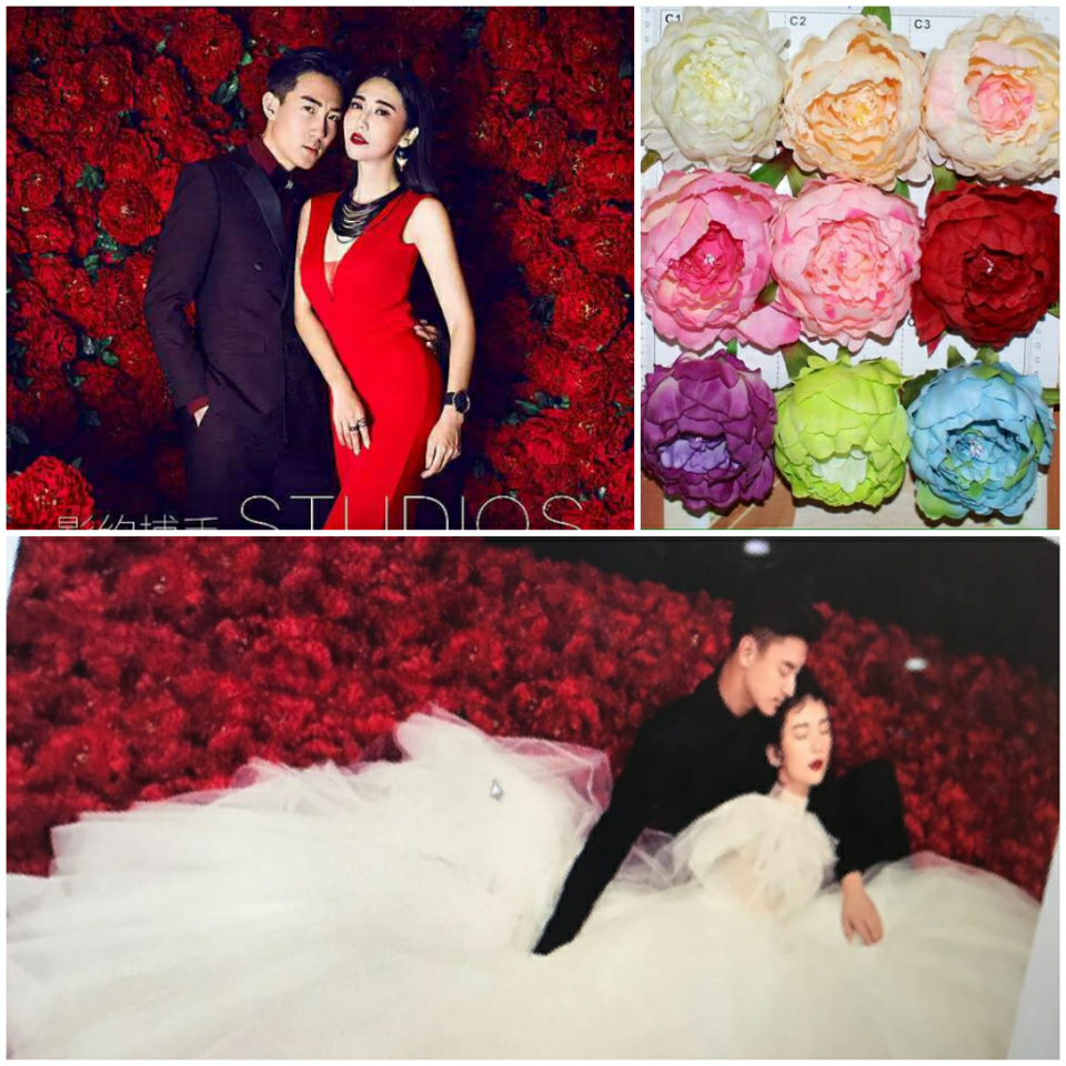 影楼装饰热销实景花墙婚庆粉色牡丹花头仿真大牡丹红色牡丹花背景