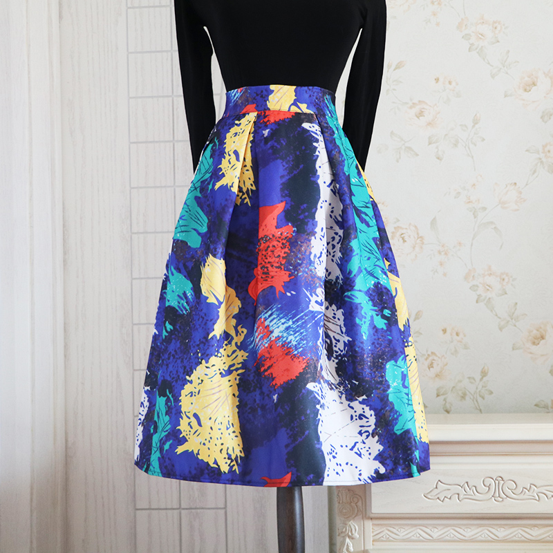 印花蓬蓬伞裙中长复古A字半身裙
