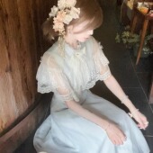 森女系原创想去海边 连衣裙 修身 蓝颜诗 清楚系少女小斗篷长款