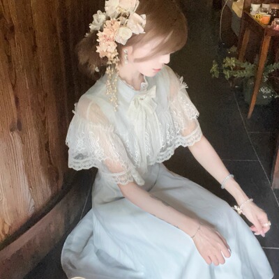 清楚系少女小斗篷长款修身连衣裙