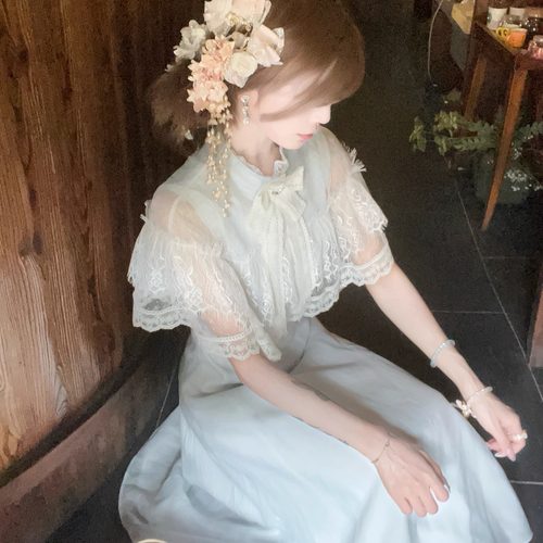 清楚系少女小斗篷长款修身连衣裙