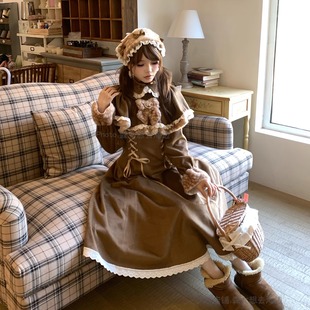 连衣裙 冬日清楚系毛呢日系长款 森女系原创想去海边 迷雾小鹿