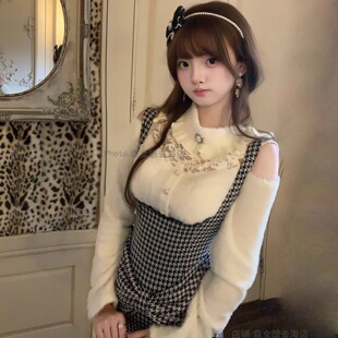 森女系原创想去海边 秋冬温柔格子清楚系背带裙 可爱点心