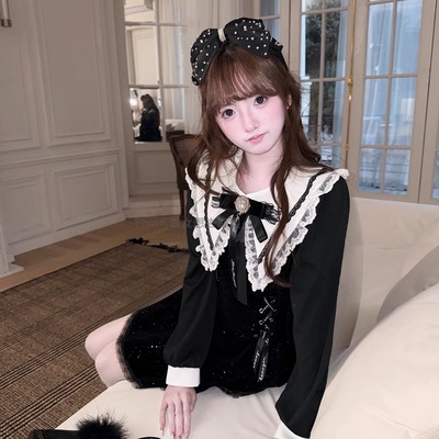 冬日精致甜美海军领连衣裙