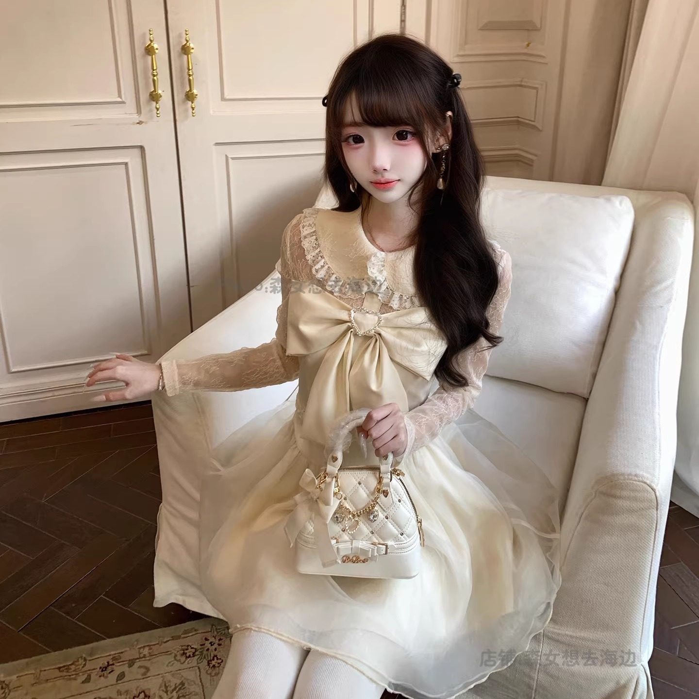 森女系原创想去海边 仙女星系 温柔秋冬清楚系连衣裙娃娃领蕾丝,女装/女士精品,连衣裙,淘宝优惠券,粉丝福利购,淘宝优惠卷