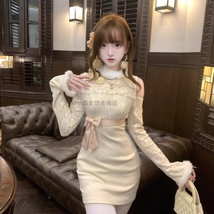 连衣裙精致提花日系 清楚系修身 森女系原创想去海边 玫瑰曲奇