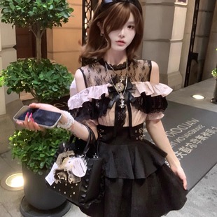 蕾丝连衣裙显瘦 清楚修身 森女系原创想去海边 夜樱蝶落