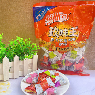 曼斯可玖味王398克*2袋脆皮双色双味软球糖混合软糖零食
