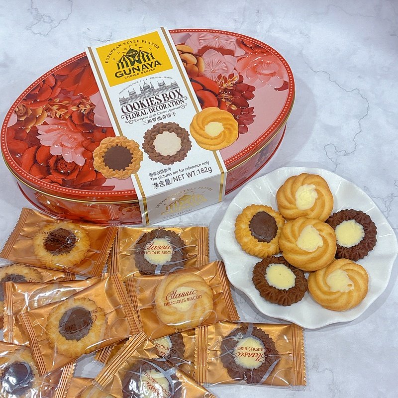 悠客家三福罗曲奇182克*1盒巧心匠 格格里 芙佰格白巧克力饼干