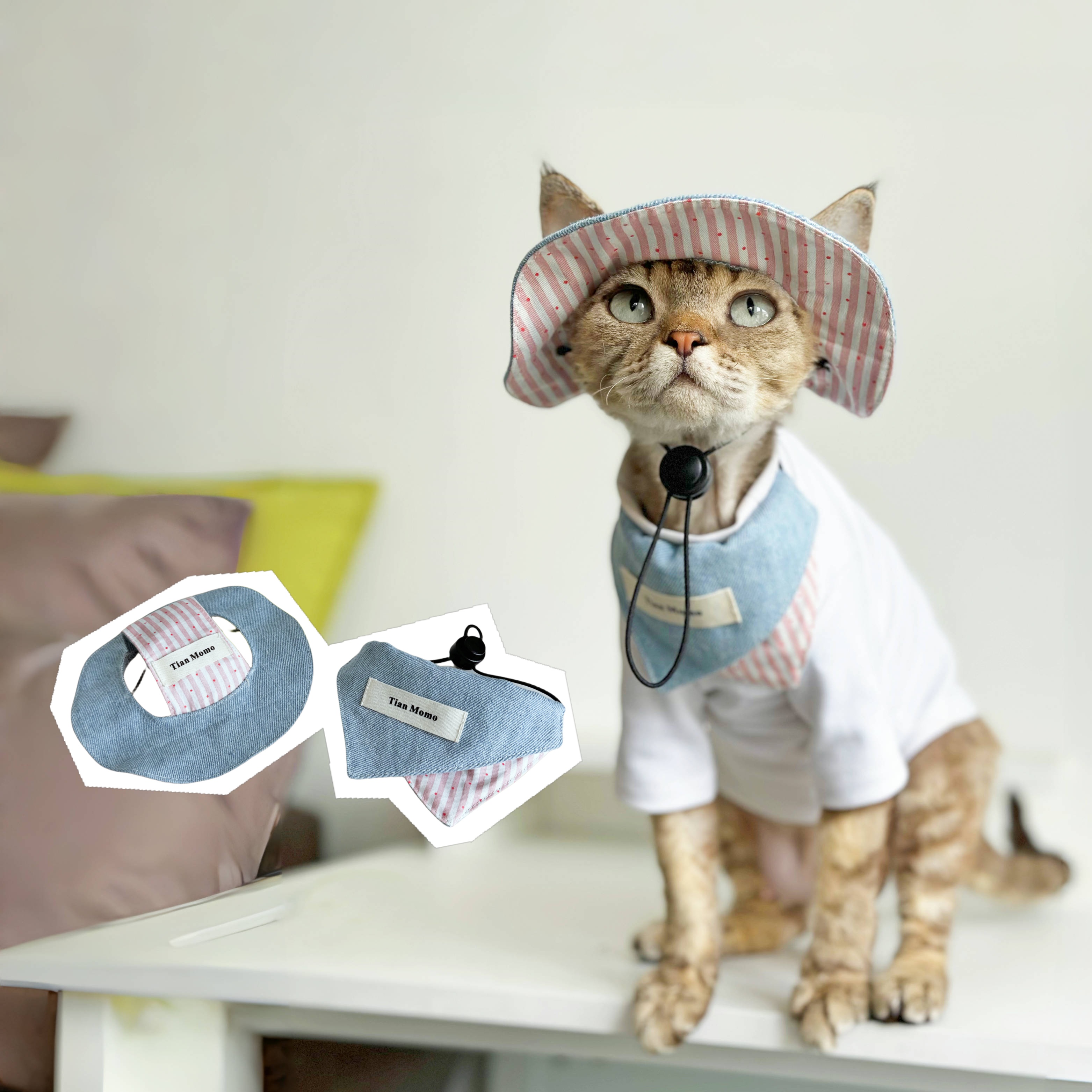 猫狗纯棉口水巾渔夫帽套装