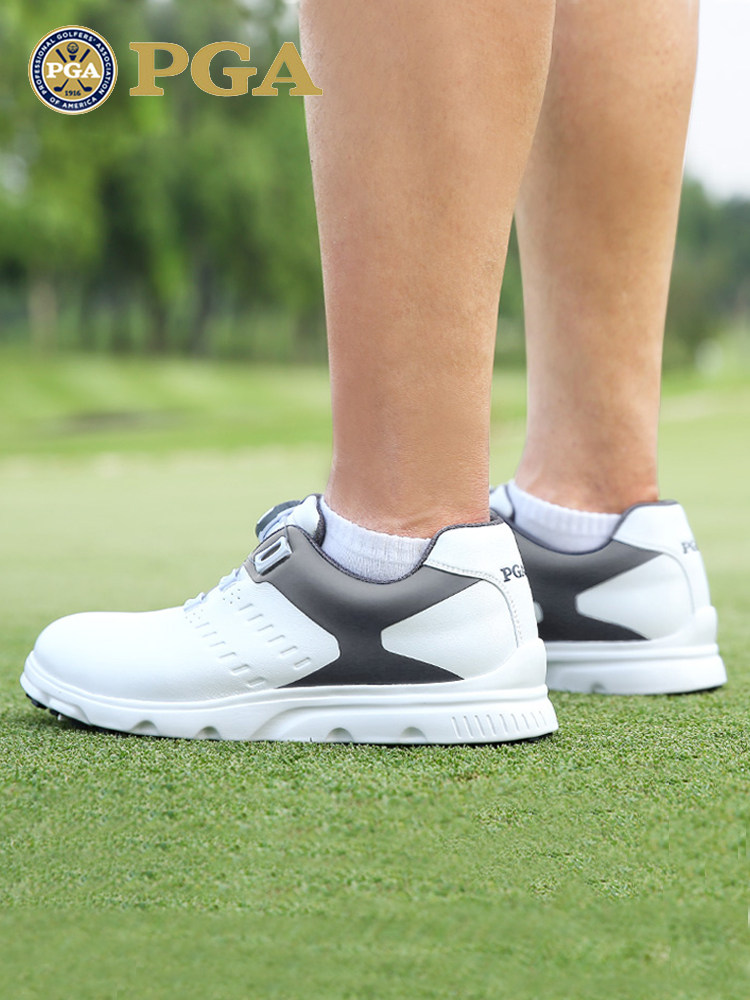 PGA 소프트 솔 골프 신발 남성용 방수 신발 손잡이 끈 경량 쿠션 미끄럼 방지 고정 스파이크