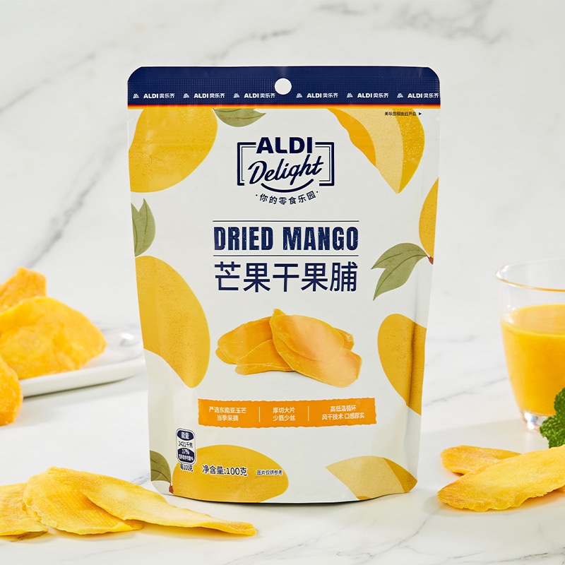 奥乐齐aldi 厚切大片芒果干 100g 开袋即食零食果脯